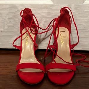 Lulus red suede lace up heels